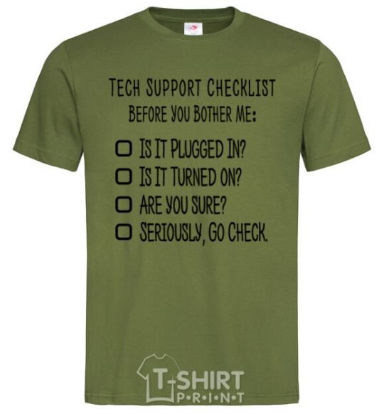 Men's T-Shirt Tech support checklist millennial-khaki фото
