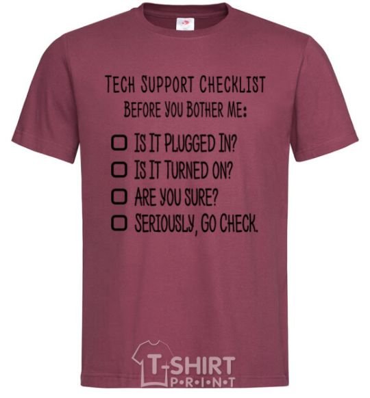 Men's T-Shirt Tech support checklist burgundy фото