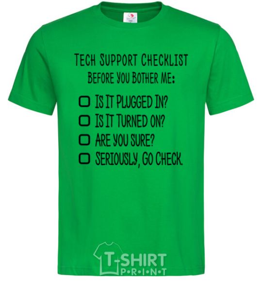 Men's T-Shirt Tech support checklist kelly-green фото