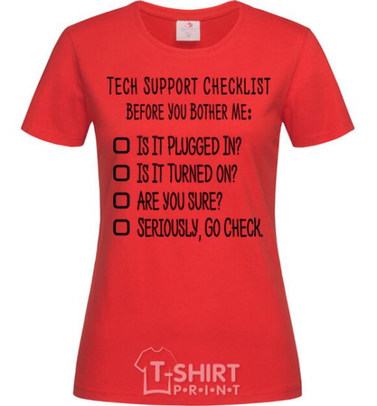 Women's T-shirt Tech support checklist red фото