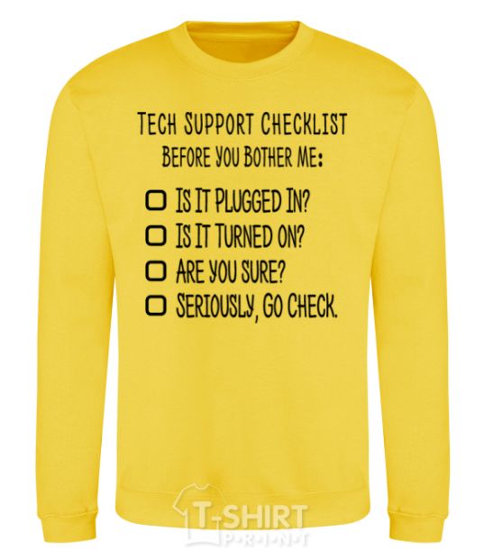 Sweatshirt Tech support checklist yellow фото