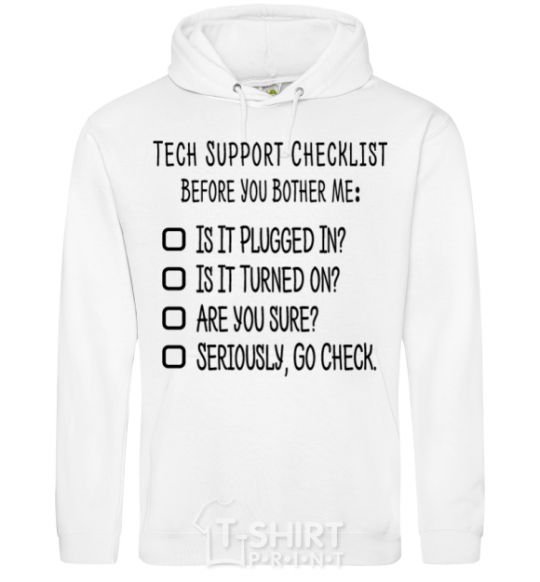 Men`s hoodie Tech support checklist White фото