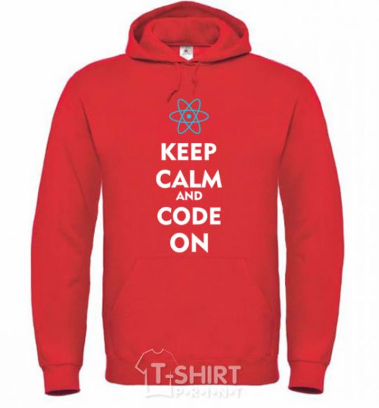 Мужская толстовка (худи) Keep calm and code on Ярко-красный фото