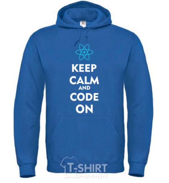 Мужская толстовка (худи) Keep calm and code on Сине-зеленый фото