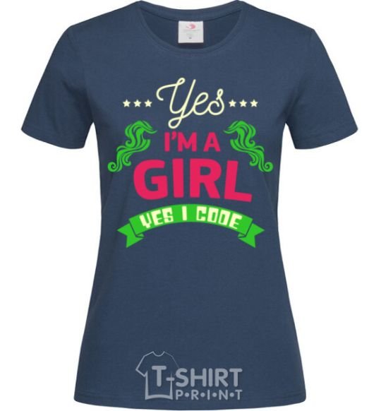 Women's T-shirt Yes i'm a girl yes i code navy-blue фото