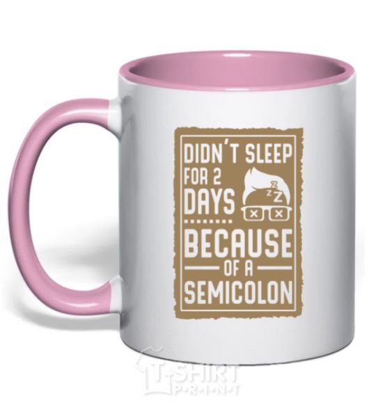 Mug with a colored handle Didn't sleep for 2 days light-pink фото