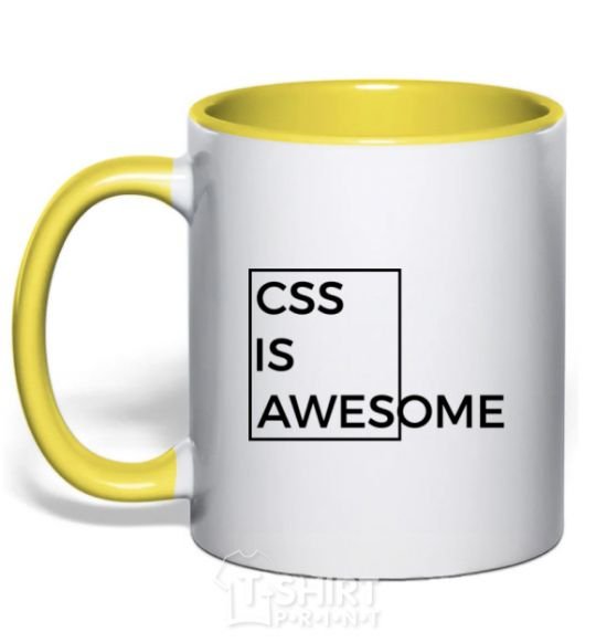 Mug with a colored handle Css is awesome yellow фото