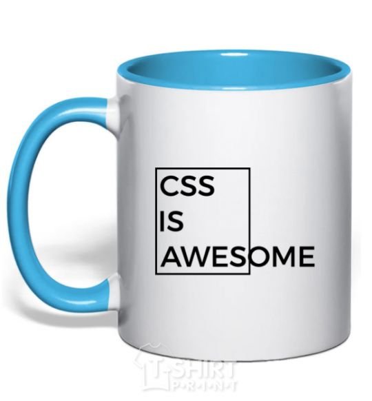 Mug with a colored handle Css is awesome sky-blue фото