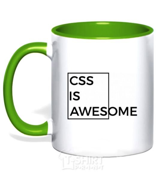 Mug with a colored handle Css is awesome kelly-green фото