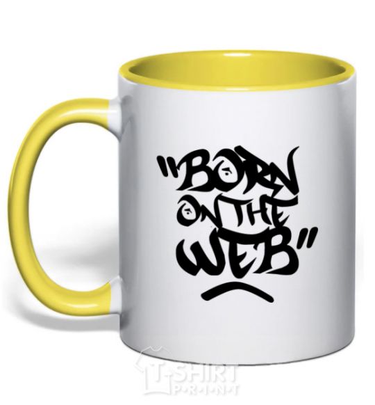 Mug with a colored handle Born on the web yellow фото