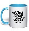 Mug with a colored handle Born on the web sky-blue фото