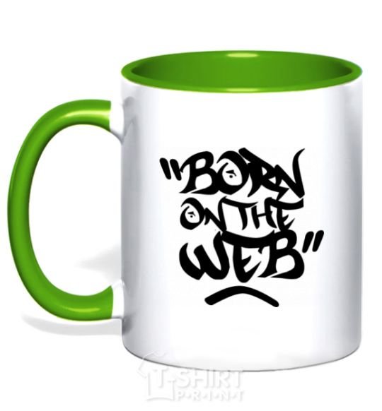 Mug with a colored handle Born on the web kelly-green фото
