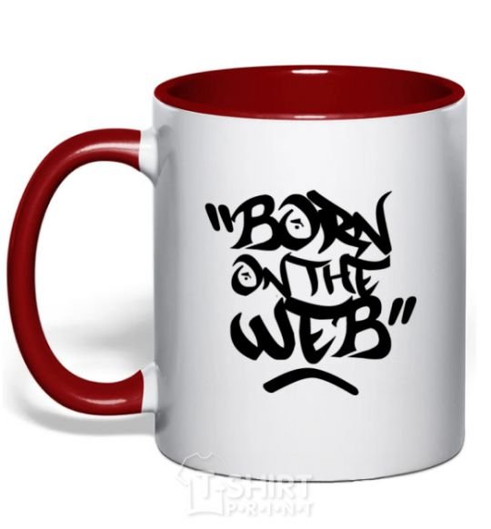 Mug with a colored handle Born on the web red фото