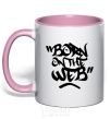 Mug with a colored handle Born on the web light-pink фото