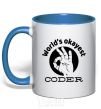 Mug with a colored handle World's okayest coder royal-blue фото