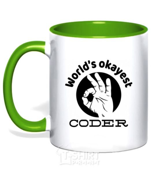 Mug with a colored handle World's okayest coder kelly-green фото