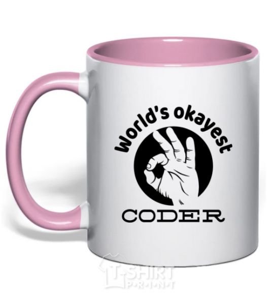 Mug with a colored handle World's okayest coder light-pink фото