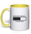 Mug with a colored handle Sarcasm loading yellow фото