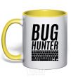 Mug with a colored handle Bug hanter yellow фото