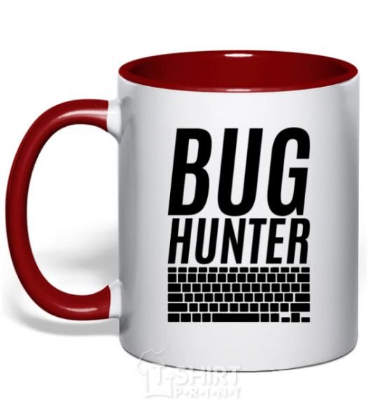 Mug with a colored handle Bug hanter red фото