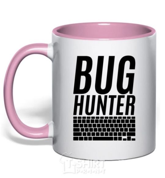 Mug with a colored handle Bug hanter light-pink фото