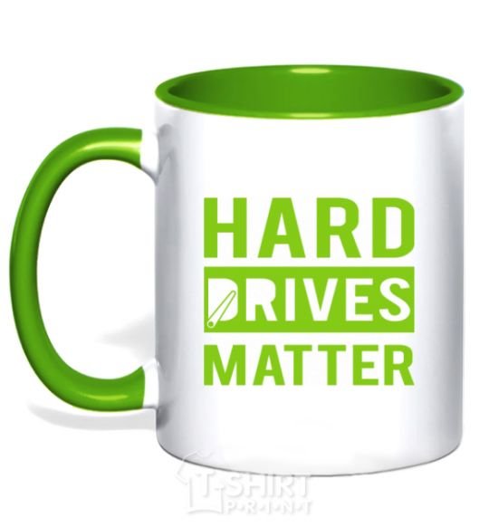Mug with a colored handle Hard drives matter kelly-green фото