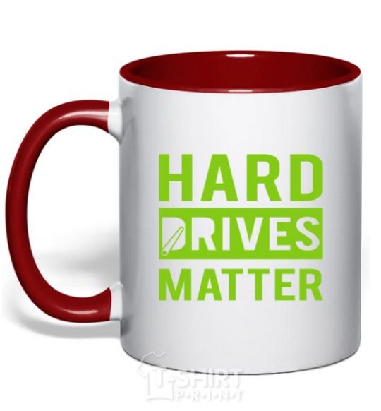 Mug with a colored handle Hard drives matter red фото