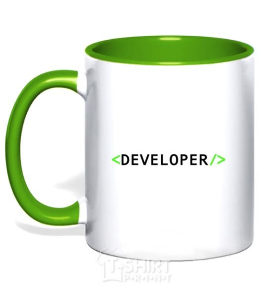 Mug with a colored handle Developer kelly-green фото