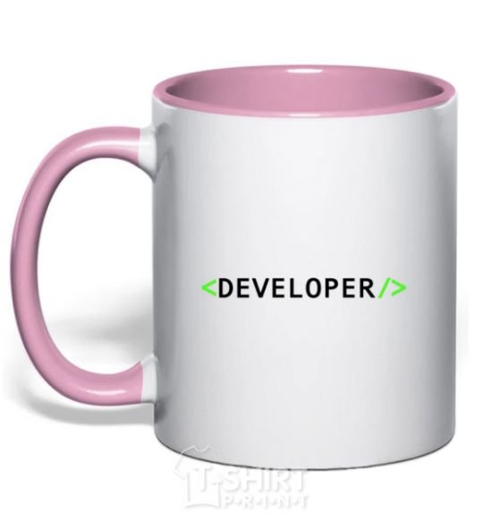 Mug with a colored handle Developer light-pink фото