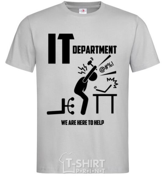 Men's T-Shirt IT department we are here to help grey фото