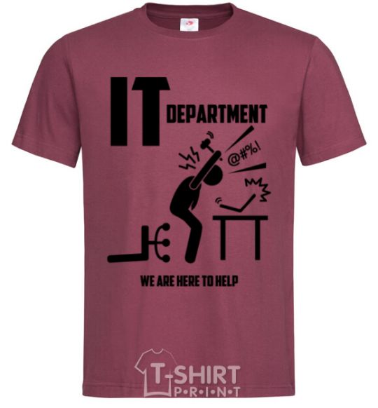 Men's T-Shirt IT department we are here to help burgundy фото