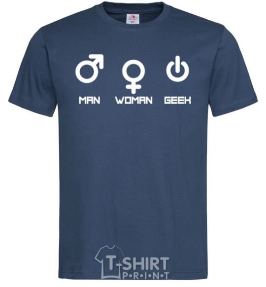 Men's T-Shirt Man woman geek navy-blue фото