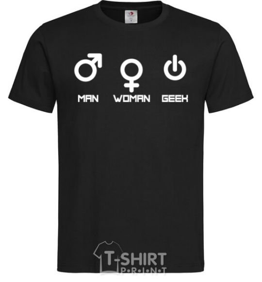 Men's T-Shirt Man woman geek black фото