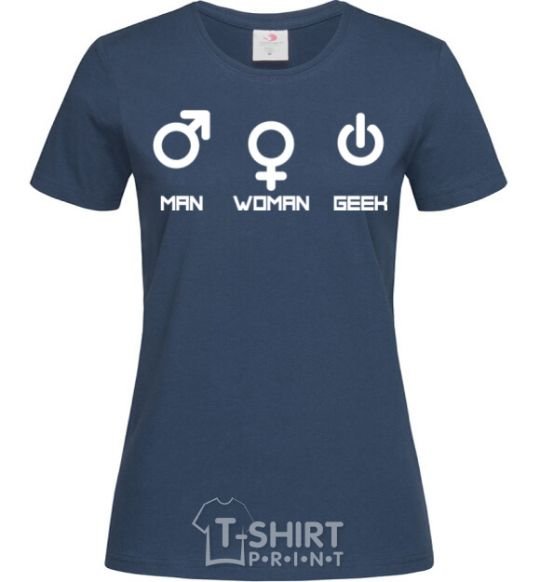 Women's T-shirt Man woman geek navy-blue фото