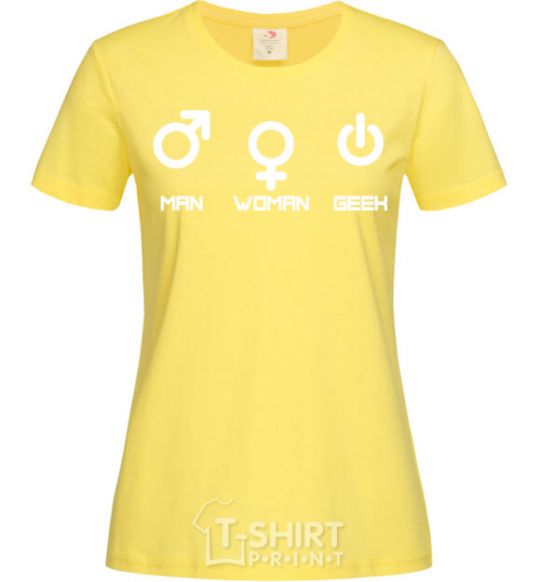Women's T-shirt Man woman geek cornsilk фото