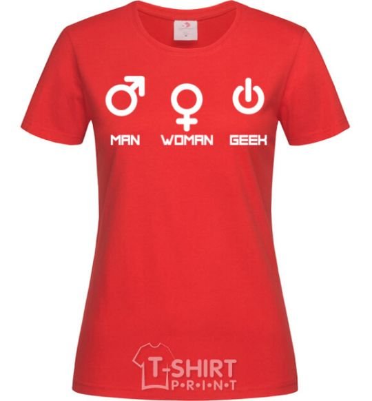 Women's T-shirt Man woman geek red фото