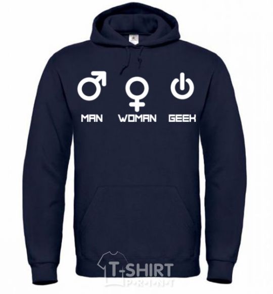 Men`s hoodie Man woman geek navy-blue фото