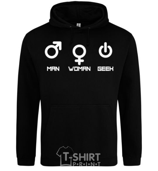 Men`s hoodie Man woman geek black фото