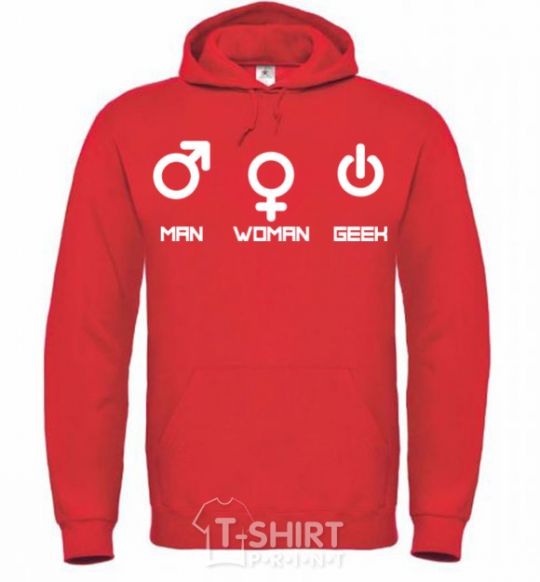 Men`s hoodie Man woman geek bright-red фото