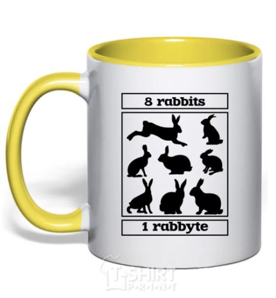 Mug with a colored handle 8 rabbits 1 rabbyte yellow фото