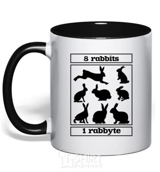 Mug with a colored handle 8 rabbits 1 rabbyte black фото