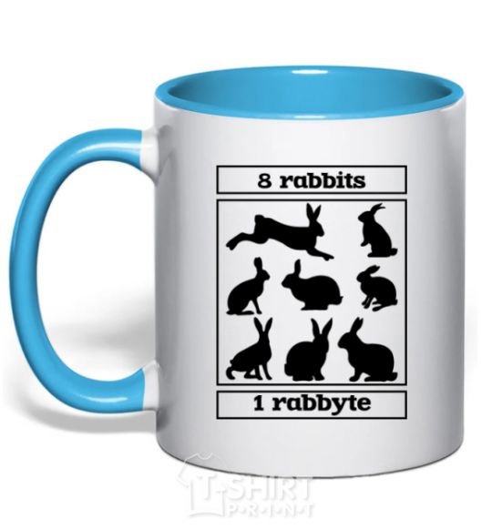 Mug with a colored handle 8 rabbits 1 rabbyte sky-blue фото
