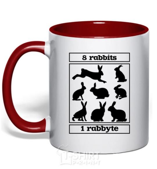 Mug with a colored handle 8 rabbits 1 rabbyte red фото