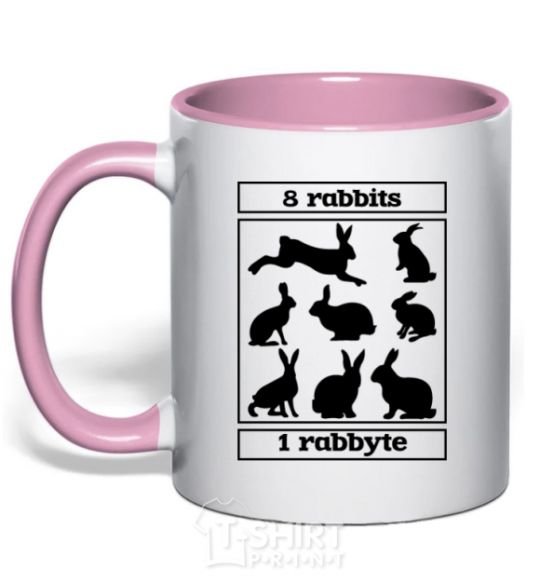 Mug with a colored handle 8 rabbits 1 rabbyte light-pink фото