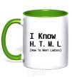 Mug with a colored handle I Know HTML how to meet ladies kelly-green фото