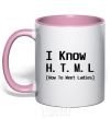Mug with a colored handle I Know HTML how to meet ladies light-pink фото