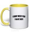 Mug with a colored handle I dont need you i have wifi yellow фото