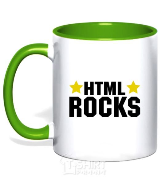 Mug with a colored handle HTML Rocks kelly-green фото