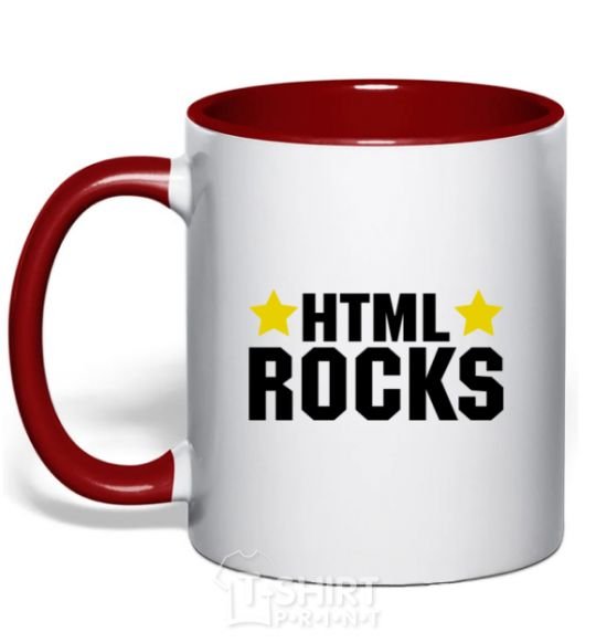 Mug with a colored handle HTML Rocks red фото