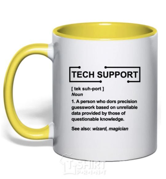 Mug with a colored handle Tech support yellow фото